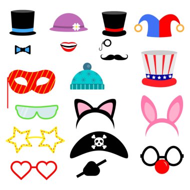 Parti Doğum günü fotoğraf kabini sahne. . Vektör illüstrasyon. Düz toplama