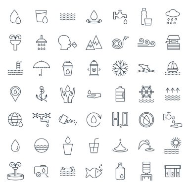 Su ikonu ince çizgi şeklinde ayarlandı. Vektör simgesi.