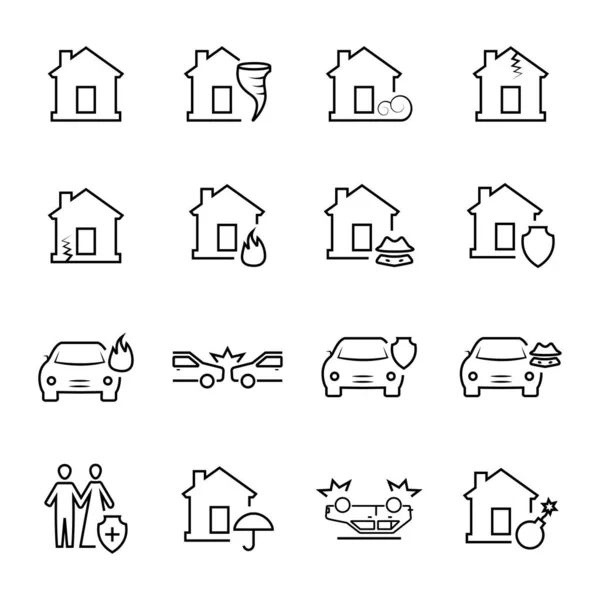 Icone assicurazione e infortuni Simboli vettoriali. Illustrazione vettoriale — Vettoriale Stock