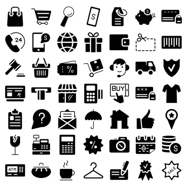 Comercio electrónico. Conjunto de iconos web planos. Símbolos vectores. Ilustración vectorial — Vector de stock