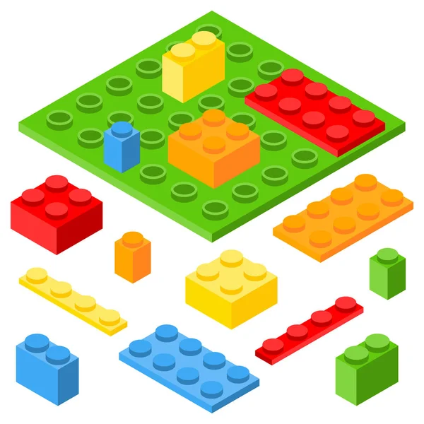 Isometric plastic constructor blocks and bricks. 3D vector illustration. — Stock Vector