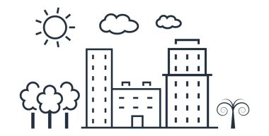 İnce çizgi stilinde şehir vektör çizimi.