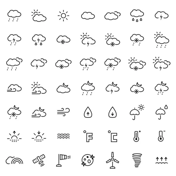 Icône météo réglée dans un style de ligne mince. Symboles vectoriels . — Image vectorielle