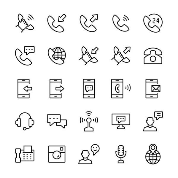Icono de comunicación y teléfono establecido en estilo de línea delgada. Símbolos vectores . — Archivo Imágenes Vectoriales