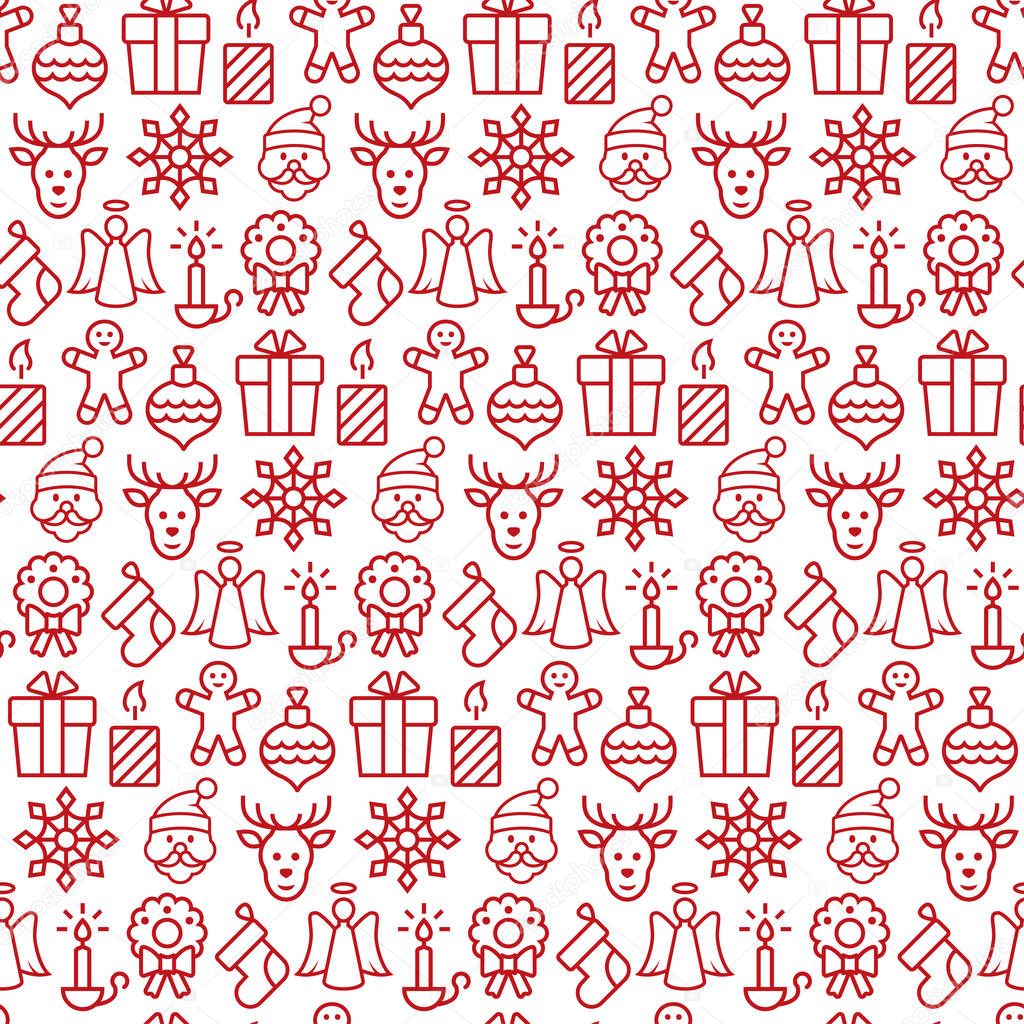 Seamless pattern with icons of christmas items. Vector illustration.