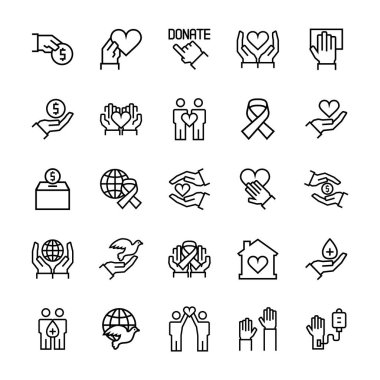 Charity, sponsorship,donation and donor icon set in thin line style. Vector symbols. clipart