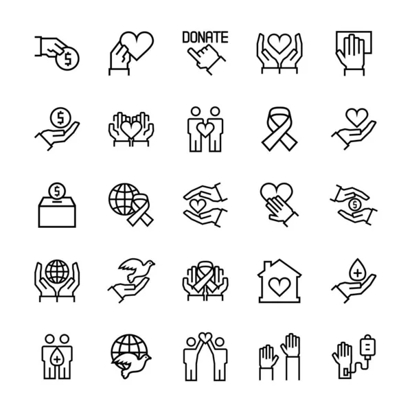 Välgörenhet, sponsring, donation och givare ikon som i tunn linje stil. Vektor-symboler. — Stock vektor