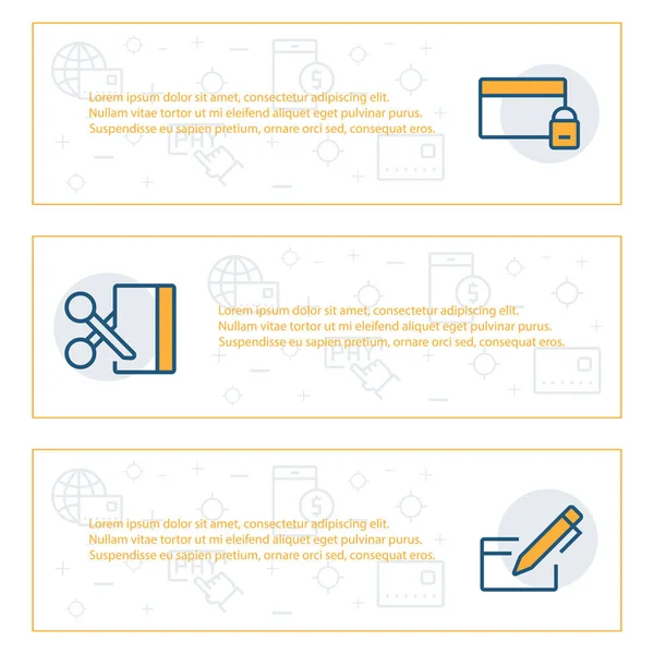 Ensemble de bannières simples de paiement et d'articles de carte en plastique. Illustration vectorielle — Image vectorielle