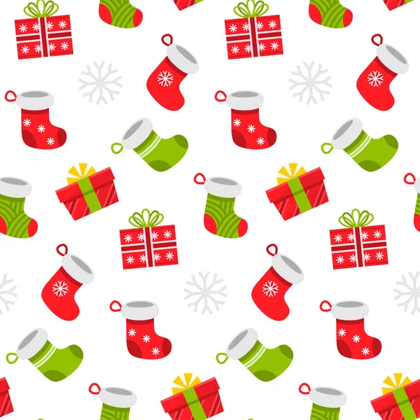 Seamless pattern of christmas items in flat style. Vector illustration. — Stock Vector