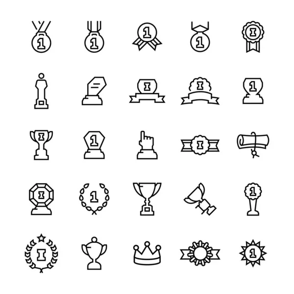 Vector awards and trophy icon set in line style — Stock Vector