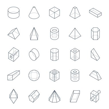 Satır biçiminde 3d vektör geometrik şekiller kümesi.