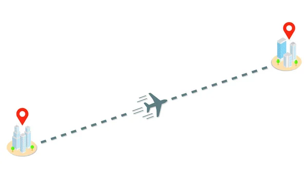 Trilho Avião Edifícios Isométricos Com Sinal Localização Ilustração Vetorial —  Vetores de Stock