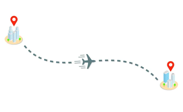 Trilho Avião Edifícios Isométricos Com Sinal Localização Ilustração Vetorial —  Vetores de Stock