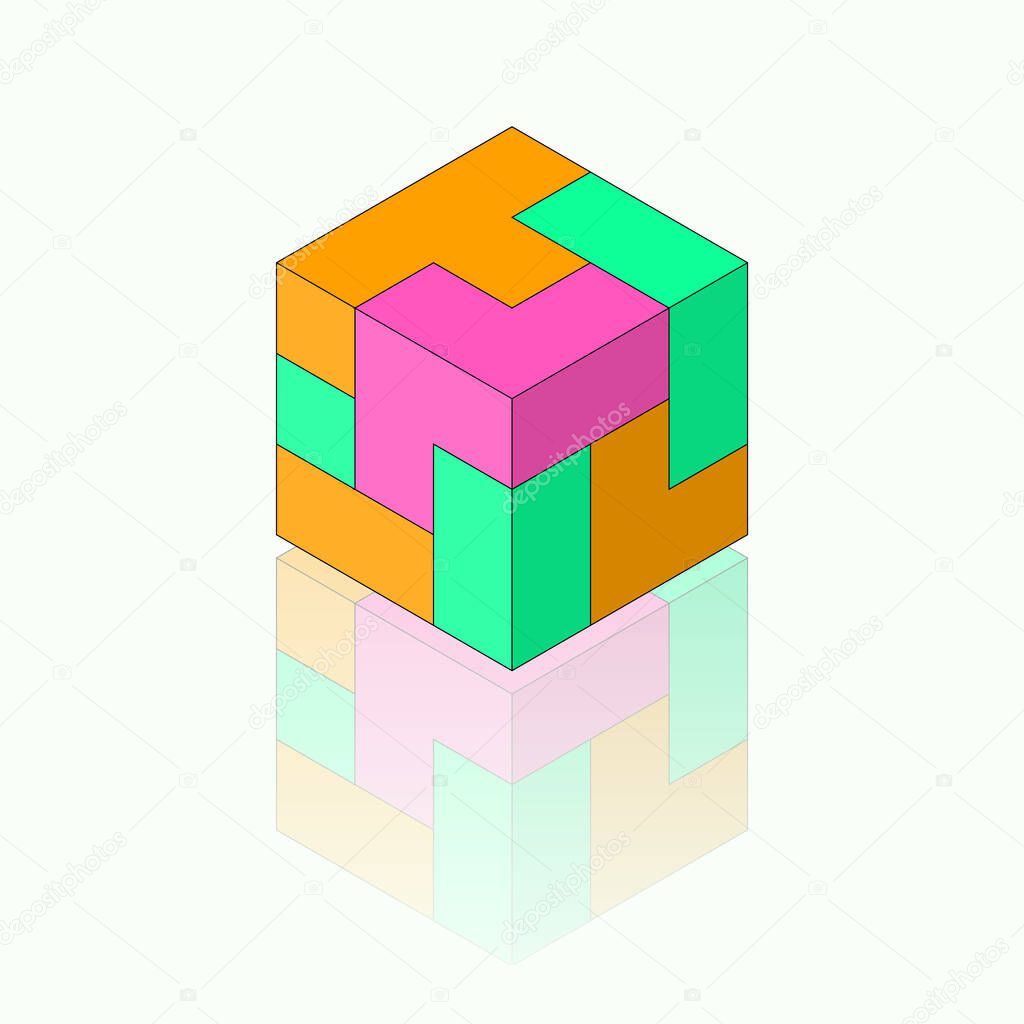 Color Cubo Isométrico Con Reflexión Sobre Fondo Blanco Juguete