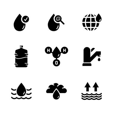 Su ikonu düz bir şekilde ayarlandı. Vektör simgesi.