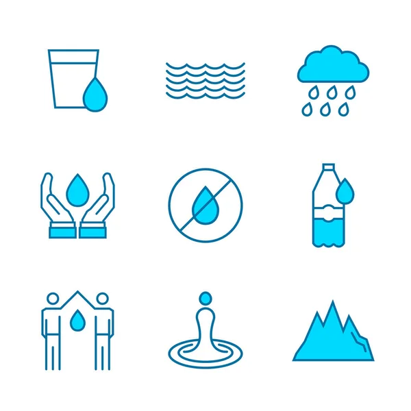 Icône Eau Réglée Dans Style Ligne Mince Symbole Vectoriel — Image vectorielle