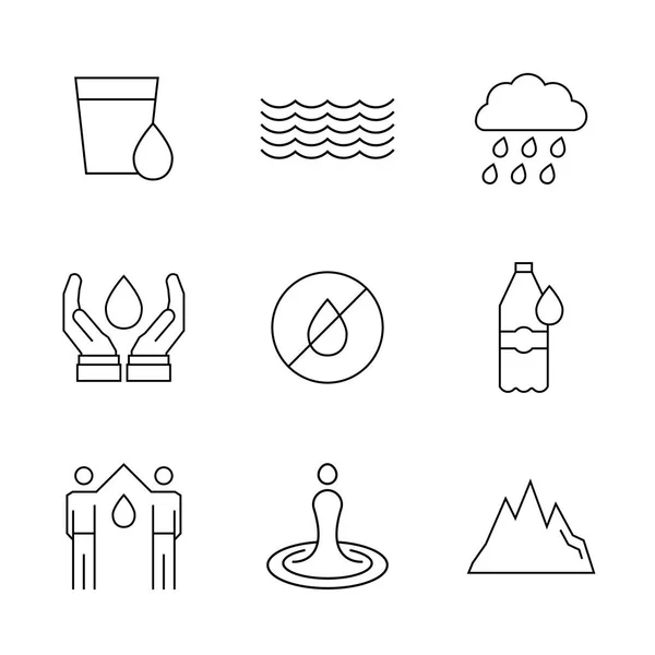 Icône Eau Réglée Dans Style Ligne Mince Symbole Vectoriel — Image vectorielle