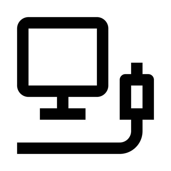 Monitor Und Kabelsymbol Isoliert Auf Weißem Hintergrund — Stockvektor