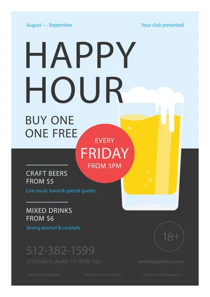 Colorful Vector Illustration Happy Hour Poster Discount Banner Template — Stock Vector