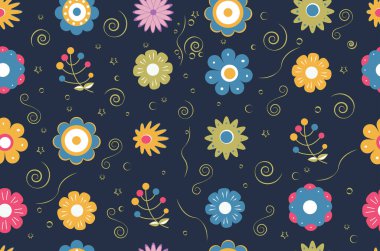 Yapraksız desen. Doğa. Çiçekler. Karanlık versiyon.