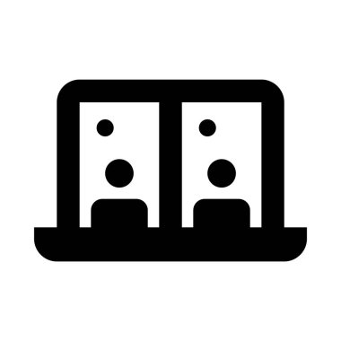 video konferans simgesi, vektör illüstrasyonlu dizüstü bilgisayar    