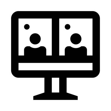 Video konferans simgesi, vektör illüstrasyonlu bilgisayar monitörü    