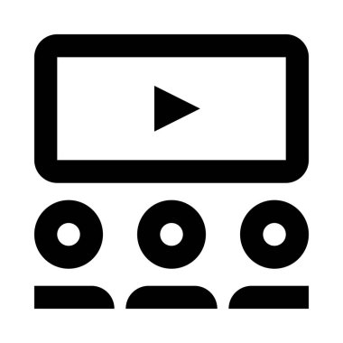 Konferans simgesi, vektör illüstrasyonu sırasında video odasındaki insanlar    