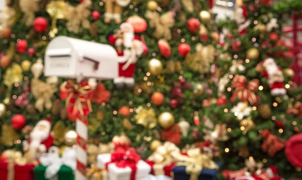 Santa Mailbox Christmas Tree Gifts Blurred Background — Stock Photo, Image