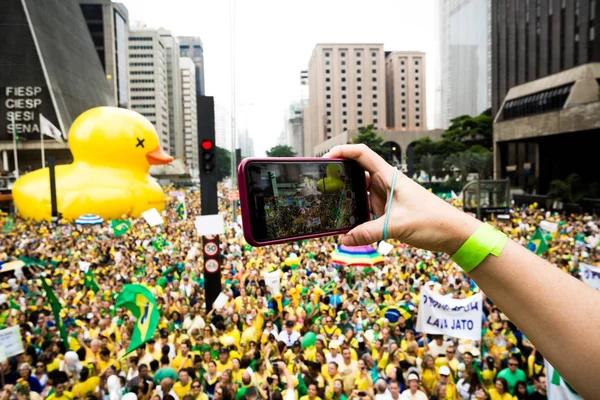 Sao Paulo Brasil Marzo 2016 Pueblo Brasileño Toma Las Calles — Foto de Stock