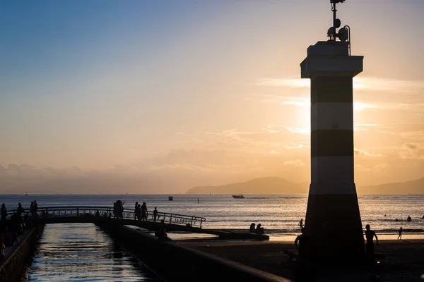 Tramonto Metà Estate Nella Città Santos Evidenziato Faro Che Segna — Foto Stock