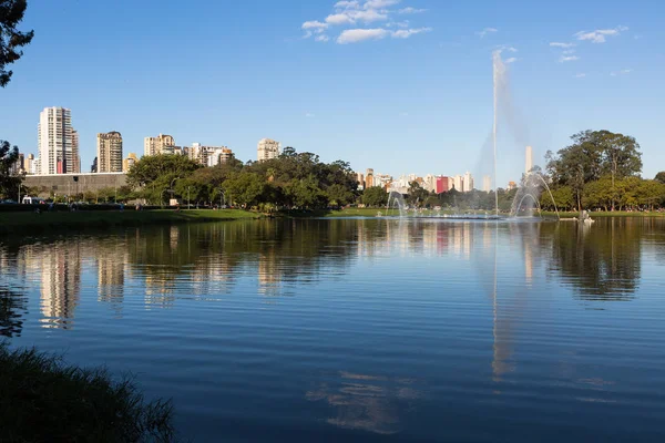 Çeşme ve arka planda, Sao Paulo - Brezilya Dikilitaş Ibirapuera Park Manzaralı