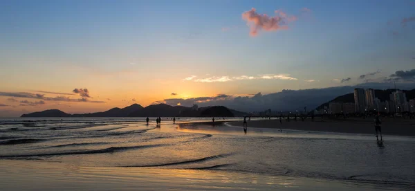 Pôr Sol Cidade Santos Segundo Plano Cidade São Vicente Estado — Fotografia de Stock