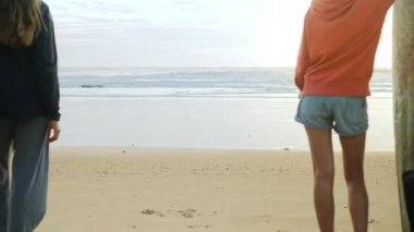 Bir grup genç sörfçü sörf tahtaları, holding okyanus dalgaları seyretmekten