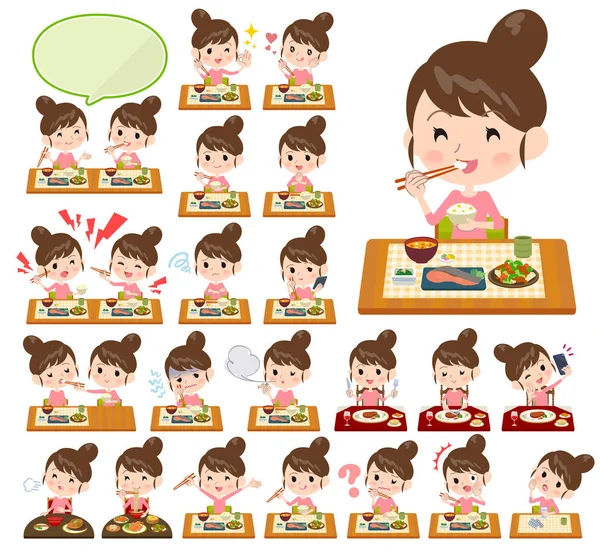 Bun Hair Mom Broeken Stijl Meal — Stockvector