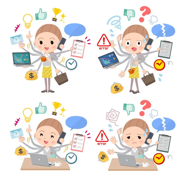 Ofiste çoklu görevler gerçekleştiren kadın bir dizi