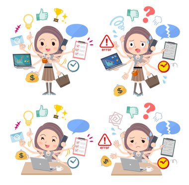 Ofiste çoklu görevler gerçekleştiren kadın bir dizi