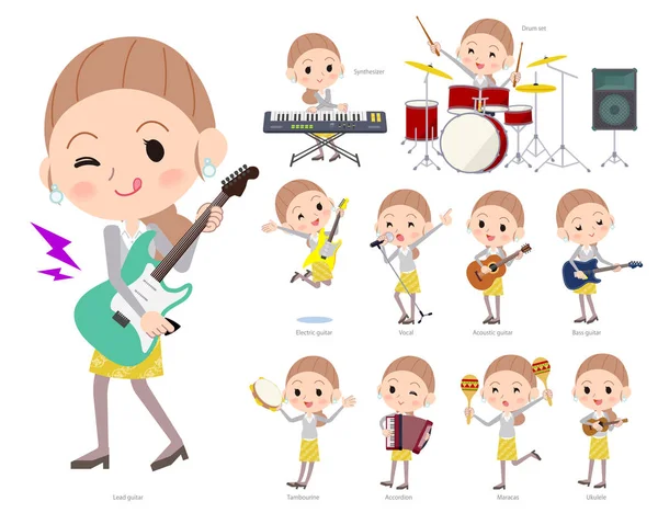 Conjunto Mujeres Tocando Rock Roll Música Pop — Vector de stock