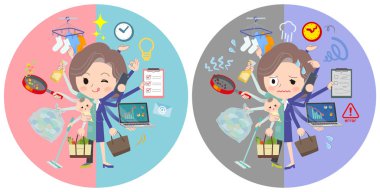 A set of women who perform multitasking in offices and private clipart