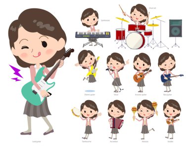 A set of women playing rock 'n' roll and pop music clipart