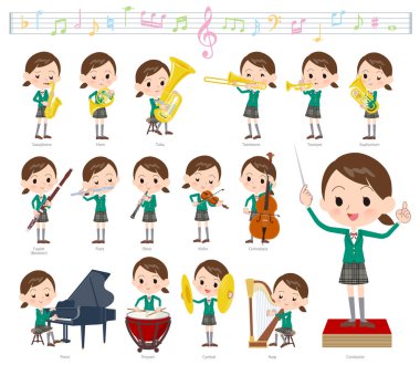 Liseli kız klasik müzik performansları üzerinde bir dizi