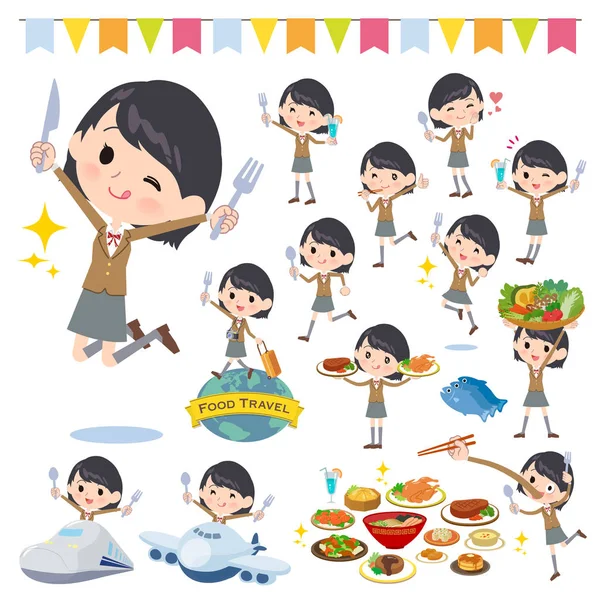 Set School Girl Food Events — Stock Vector