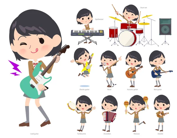 Ένα Σύνολο Κορίτσι Σχολείο Παίζουν Rock Roll Και Pop Μουσική — Διανυσματικό Αρχείο