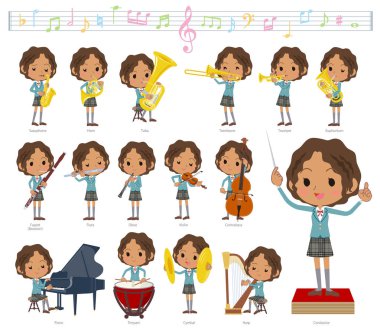 A set of School girl on classical music performances clipart