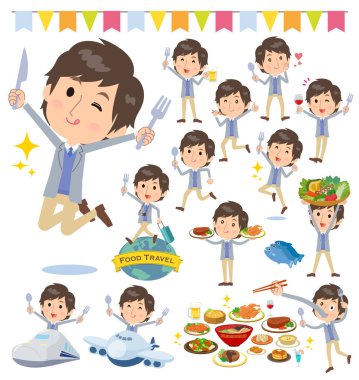 Erkekler yemek olayları kümesi. Bir çatal ve kaşıkla ve eğlenceli yaşıyorsanız eylem vardır. Böylece düzenlemek kolaydır vektör sanat değil.