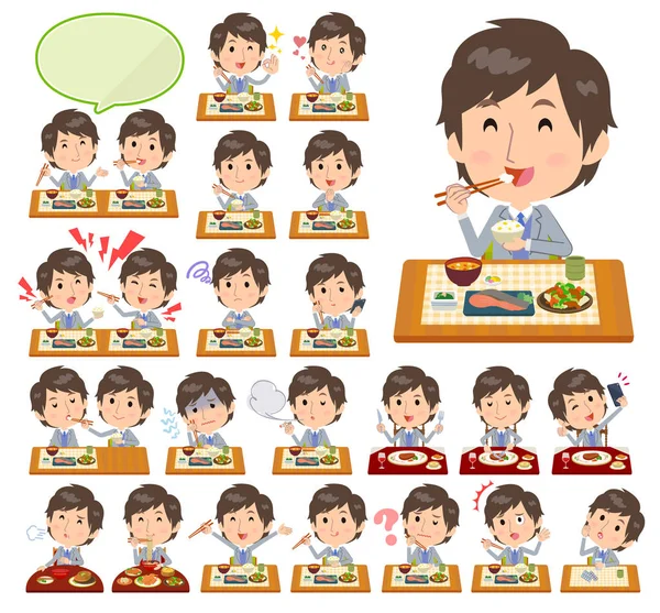 Ensemble Hommes Sur Les Repas Cuisine Japonaise Chinoise Plats Style — Image vectorielle