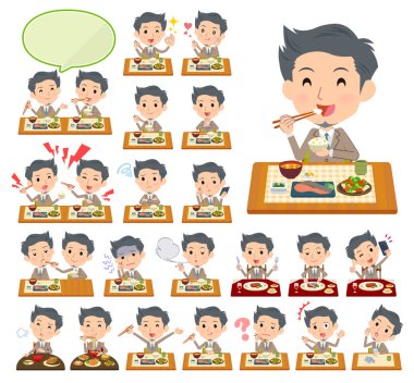 Bir grup işadamı yemekler hakkında. Japon ve Çin mutfağı, ve benzeri Batı tarzı yemekleri. Böylece düzenlemek kolaydır vektör sanat değil.
