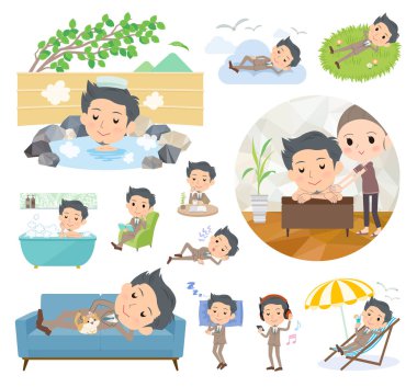 Bir grup işadamı rahatlatıcı hakkında. Tatil ve stres kabartma gibi eylemler vardır. Böylece düzenlemek kolaydır vektör sanat değil.