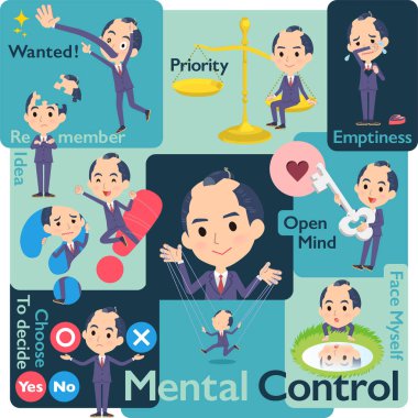 Birtakım duyguları kontrol eden işadamı. Resim resimler öz duygu ifade çeşitli. Böylece düzenlemek kolaydır vektör sanat değil.