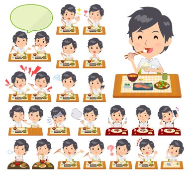 Bir grup işadamı yemekler hakkında. Japon ve Çin mutfağı, ve benzeri Batı tarzı yemekleri. Böylece düzenlemek kolaydır vektör sanat değil.