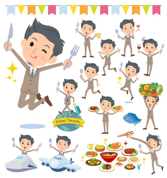 İşadamı gıda olayları kümesi. Bir çatal ve kaşıkla ve eğlenceli yaşıyorsanız eylem vardır. Böylece düzenlemek kolaydır vektör sanat değil.